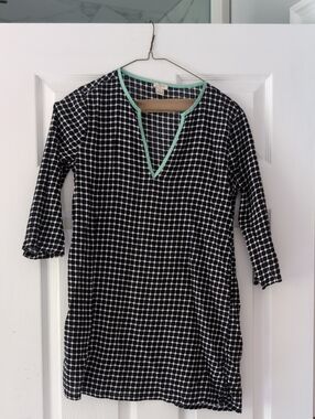 J. Crew Black and White Grid Tunic with Mint Trim